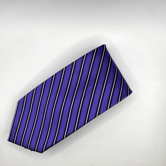 Rooster Repp Tie -Mens 58” Long -Purple Blue Stripe - Silk Necktie - Picture 7 of 7